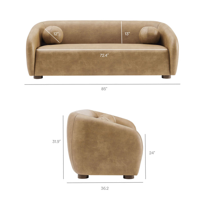 Modway Holland 85" Vegan Leather Sofa in Toast - dimensions and specifications 23