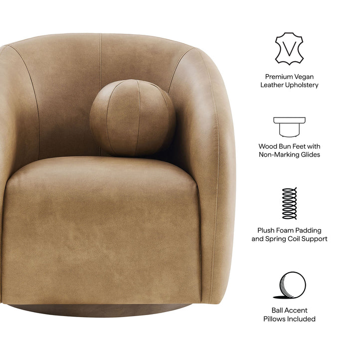 Modway Holland Swivel Vegan Leather Armchair in Toast - dimensions and specifications