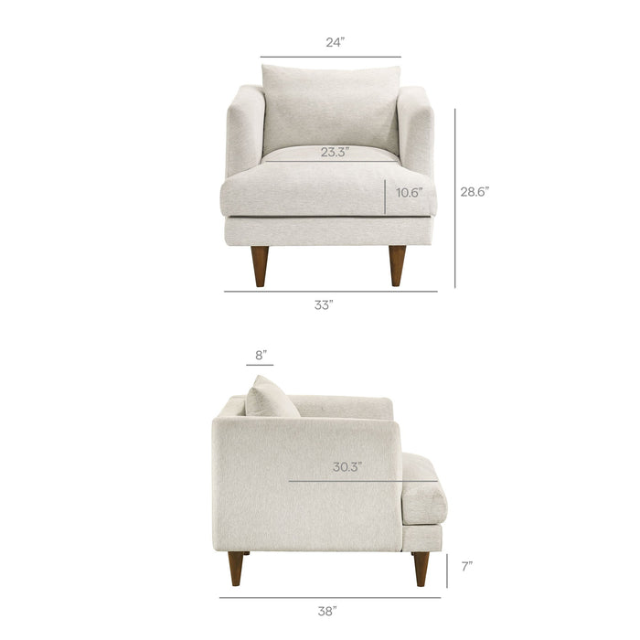 Modway Zoya Down Filled Overstuffed Armchair in Ivory Fabric - dimensions and specifications 23