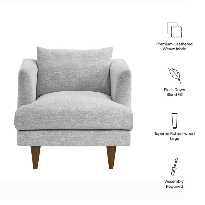Modway Zoya Down Filled Overstuffed Armchair in Light Gray Fabric - dimensions and specifications