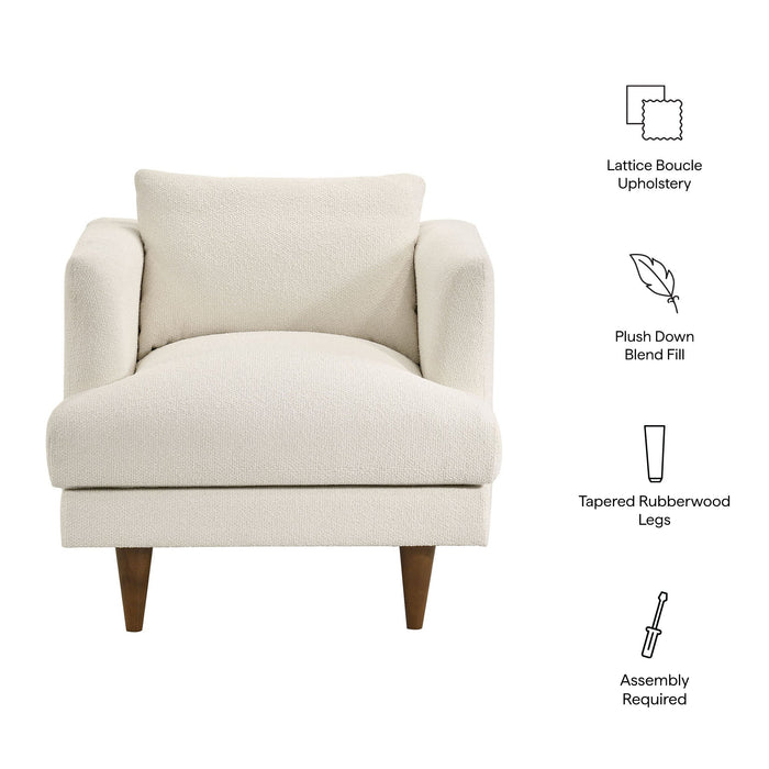 Modway Zoya Down Filled Overstuffed Boucle Armchair in Cream - dimensions and specifications
