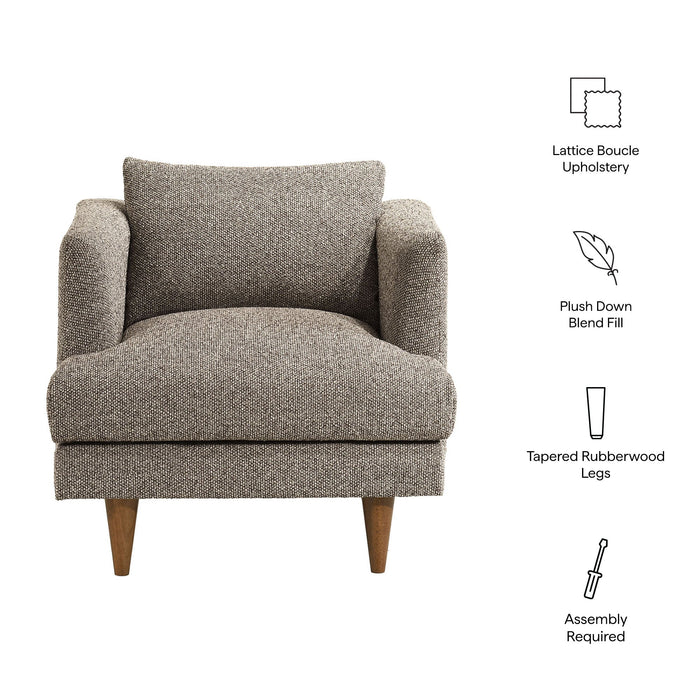 Modway Zoya Down Filled Overstuffed Boucle Armchair in Earth - dimensions and specifications