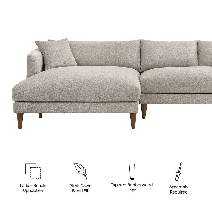 Modway Zoya Left-Facing Down Filled Overstuffed Boucle Sectional Sofa in Fog - dimensions and specifications