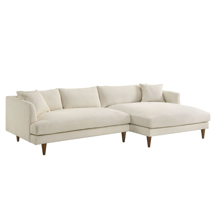 Modway Zoya Right-Facing Down Filled Overstuffed Boucle Sectional Sofa in Cream - front view