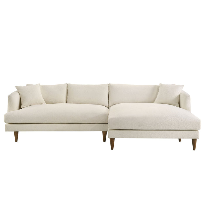 Modway Zoya Right-Facing Down Filled Overstuffed Boucle Sectional Sofa in Cream - angled view