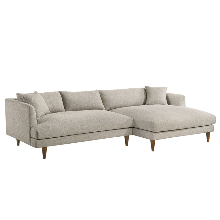 Modway Zoya Right-Facing Down Filled Overstuffed Boucle Sectional Sofa in Fog - front view