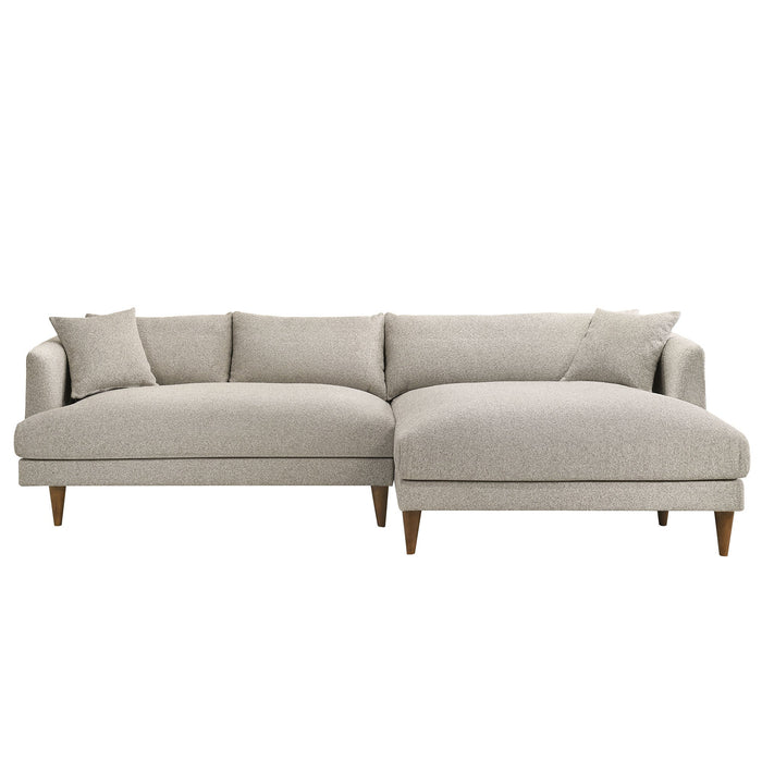 Modway Zoya Right-Facing Down Filled Overstuffed Boucle Sectional Sofa in Fog - angled view