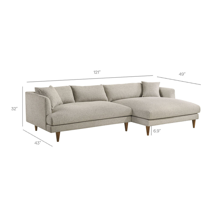 Modway Zoya Right-Facing Down Filled Overstuffed Boucle Sectional Sofa in Fog - dimensions and specifications 14