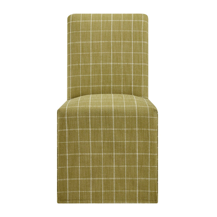 Modway Aster Linen Cotton Blend Slipcovered Dining Chairs Set of 2 in Artichoke Windowpane Check - lifestyle view