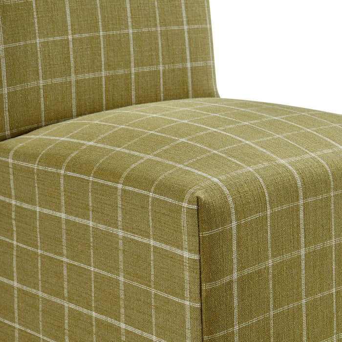 Modway Aster Linen Cotton Blend Slipcovered Dining Chairs Set of 2 in Artichoke Windowpane Check - lifestyle view 18