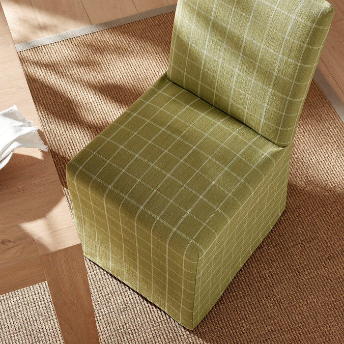 Modway Aster Linen Cotton Blend Slipcovered Dining Chairs Set of 2 in Artichoke Windowpane Check - lifestyle view 21