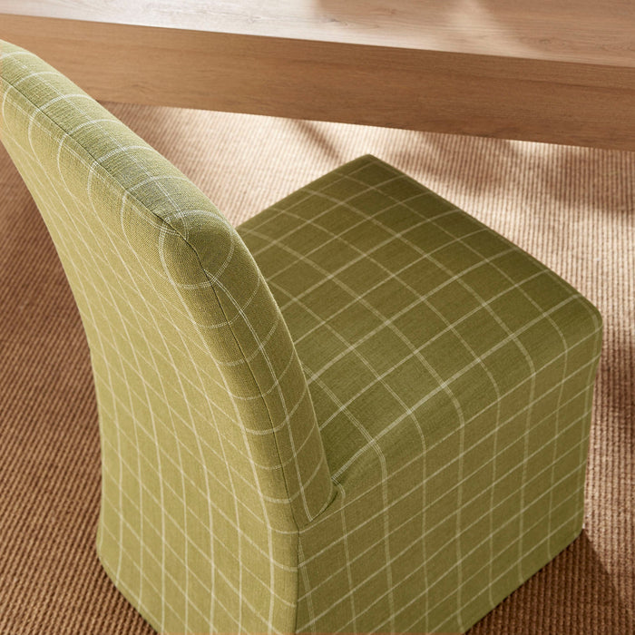 Modway Aster Linen Cotton Blend Slipcovered Dining Chairs Set of 2 in Artichoke Windowpane Check - lifestyle view 24