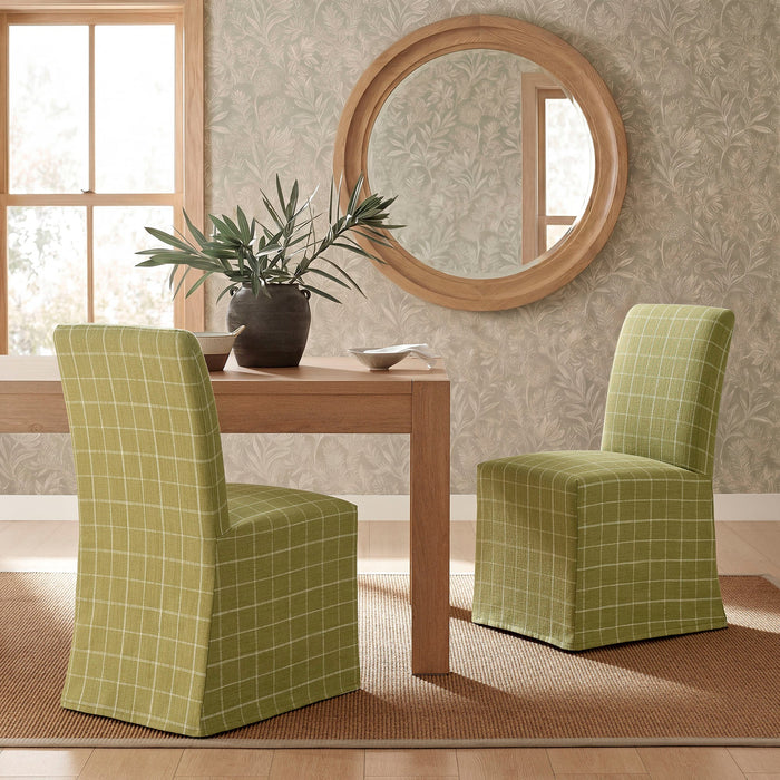 Modway Aster Linen Cotton Blend Slipcovered Dining Chairs Set of 2 in Artichoke Windowpane Check - lifestyle view 27