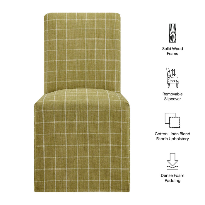 Modway Aster Linen Cotton Blend Slipcovered Dining Chairs Set of 2 in Artichoke Windowpane Check - dimensions and specifications
