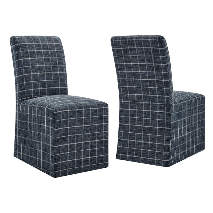 Modway Aster Linen Cotton Blend Slipcovered Dining Chairs Set of 2 in Denim Windowpane Check - front view