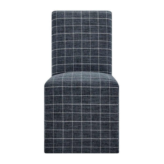 Modway Aster Linen Cotton Blend Slipcovered Dining Chairs Set of 2 in Denim Windowpane Check - lifestyle view