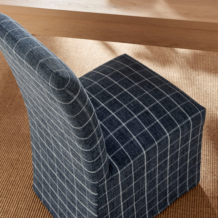 Modway Aster Linen Cotton Blend Slipcovered Dining Chairs Set of 2 in Denim Windowpane Check - lifestyle view 20