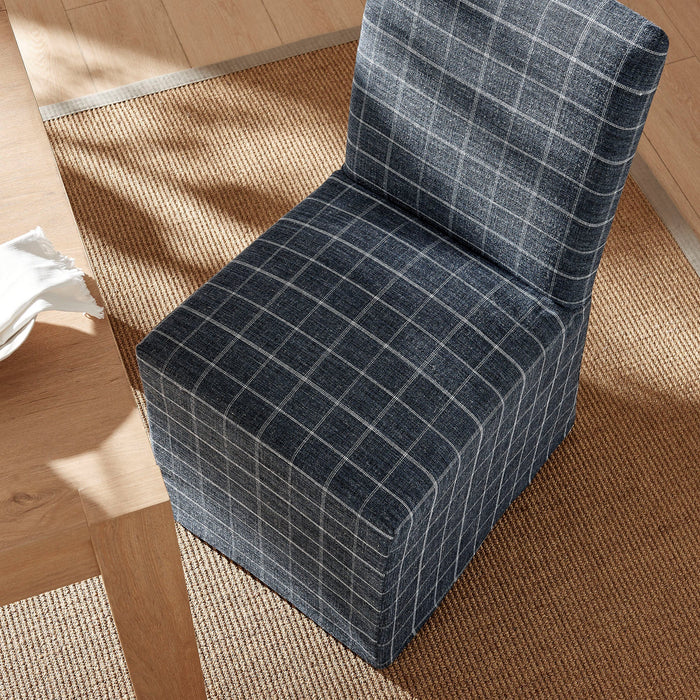 Modway Aster Linen Cotton Blend Slipcovered Dining Chairs Set of 2 in Denim Windowpane Check - lifestyle view 23