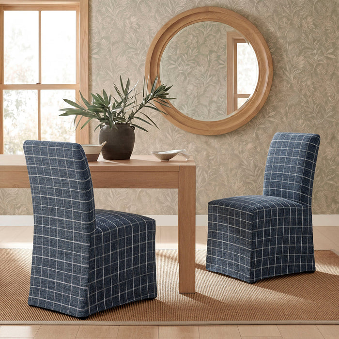 Modway Aster Linen Cotton Blend Slipcovered Dining Chairs Set of 2 in Denim Windowpane Check - lifestyle view 26