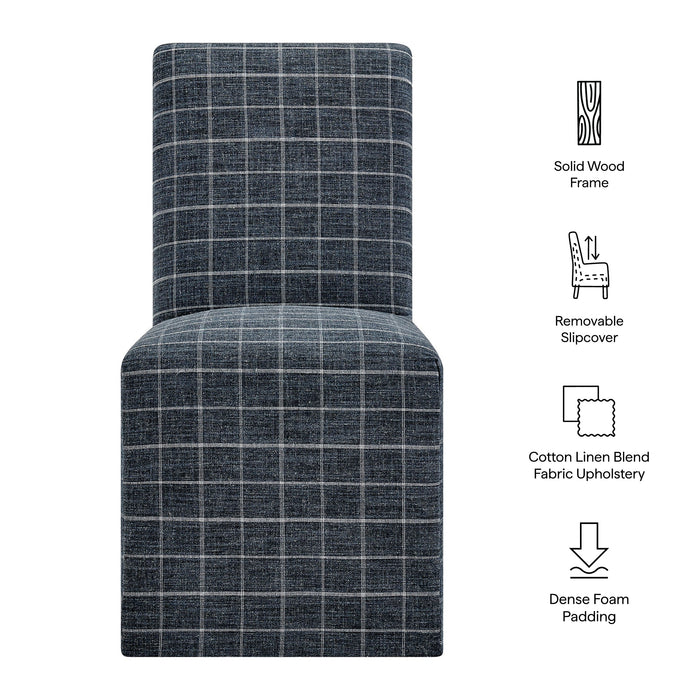 Modway Aster Linen Cotton Blend Slipcovered Dining Chairs Set of 2 in Denim Windowpane Check - dimensions and specifications