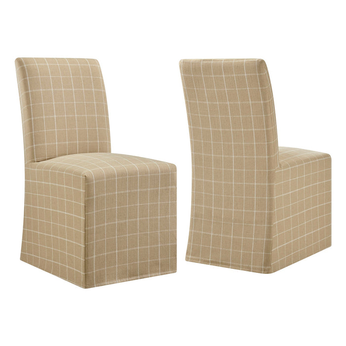 Modway Aster Linen Cotton Blend Slipcovered Dining Chairs Set of 2 in Hemp Windowpane Check - front view