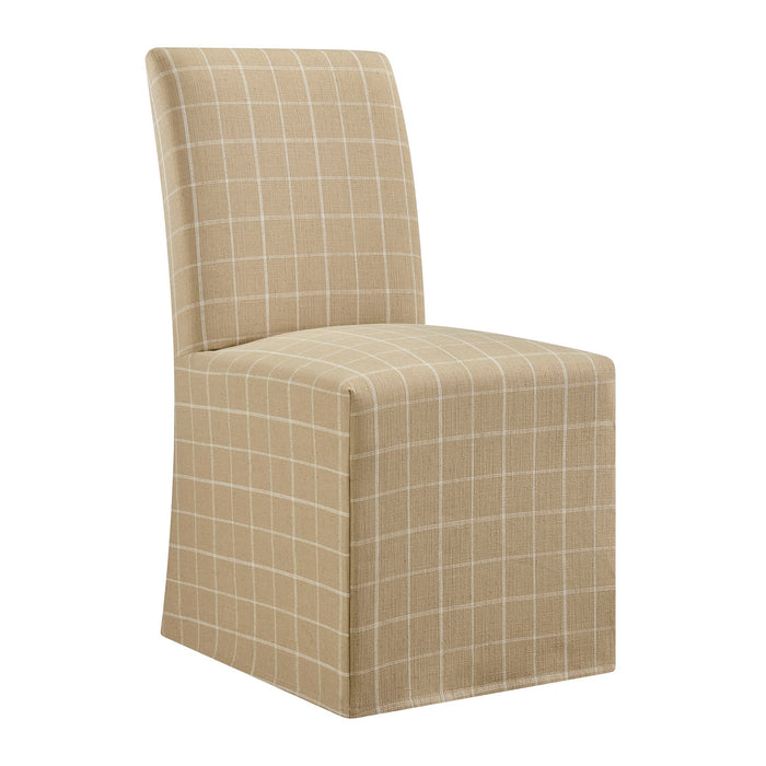 Modway Aster Linen Cotton Blend Slipcovered Dining Chairs Set of 2 in Hemp Windowpane Check - angled view