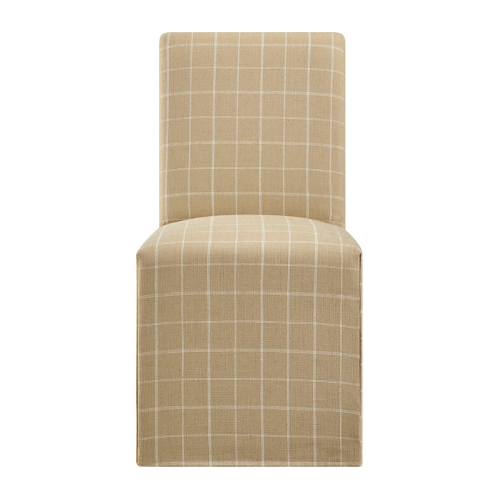 Modway Aster Linen Cotton Blend Slipcovered Dining Chairs Set of 2 in Hemp Windowpane Check - lifestyle view