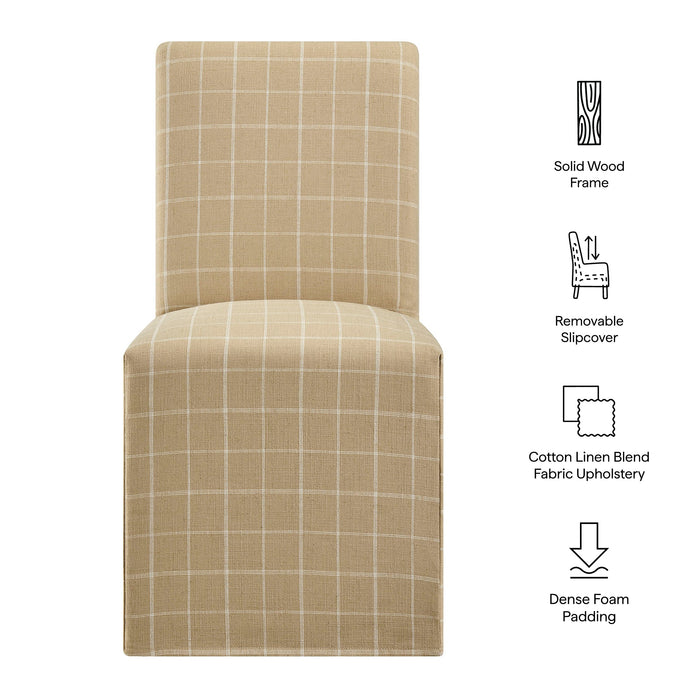 Modway Aster Linen Cotton Blend Slipcovered Dining Chairs Set of 2 in Hemp Windowpane Check - dimensions and specifications