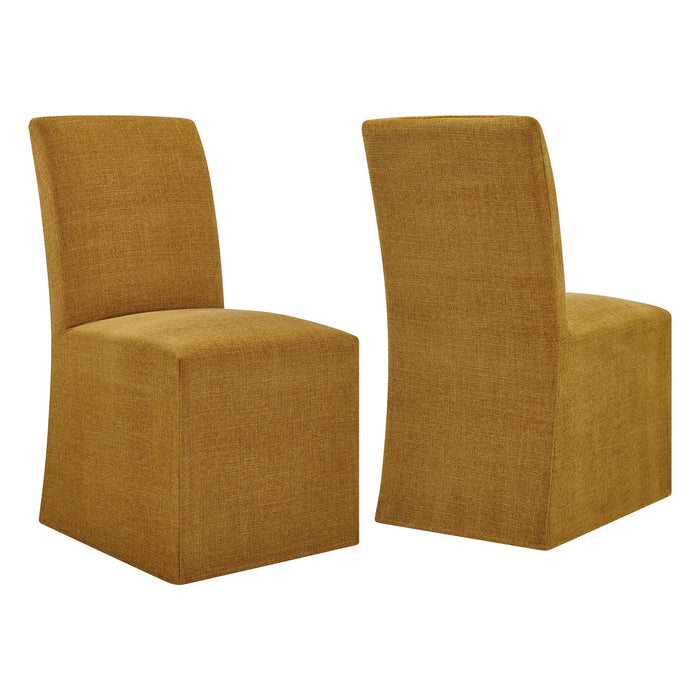 Modway Aster Slub Weave Fabric Slipcovered Dining Chairs Set of 2 in Copper - front view