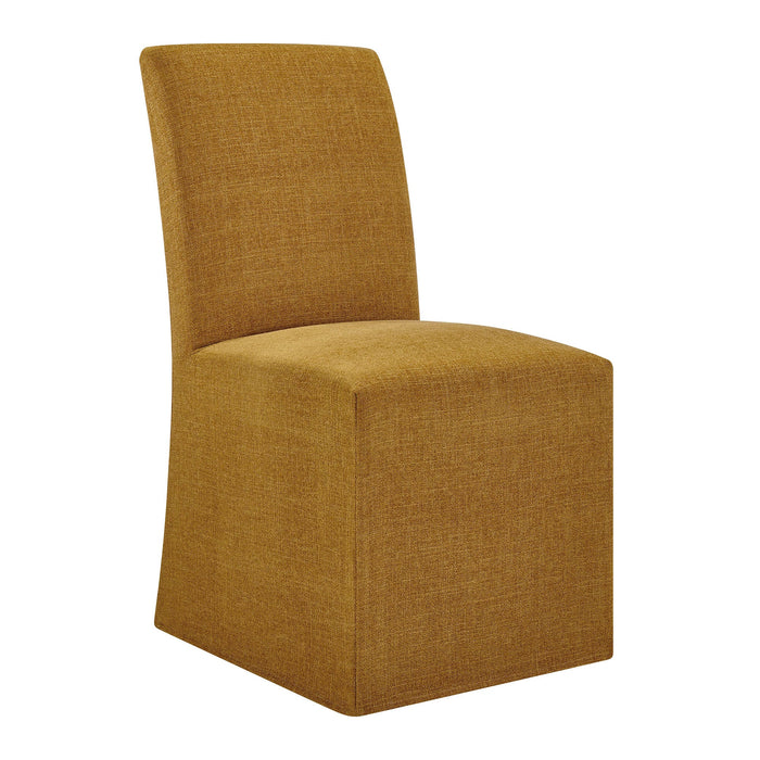 Modway Aster Slub Weave Fabric Slipcovered Dining Chairs Set of 2 in Copper - angled view