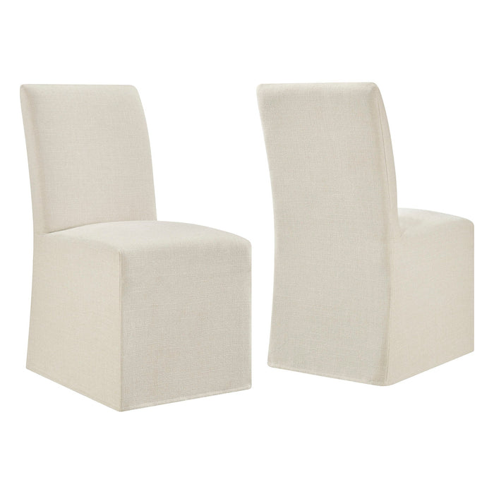 Modway Aster Slub Weave Fabric Slipcovered Dining Chairs Set of 2 in Ecru - front view