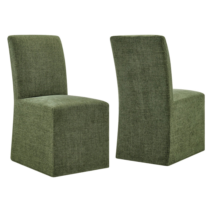 Modway Aster Slub Weave Fabric Slipcovered Dining Chairs Set of 2 in Foliage - front view
