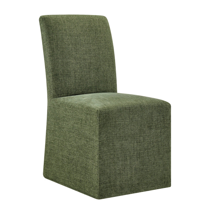 Modway Aster Slub Weave Fabric Slipcovered Dining Chairs Set of 2 in Foliage - angled view