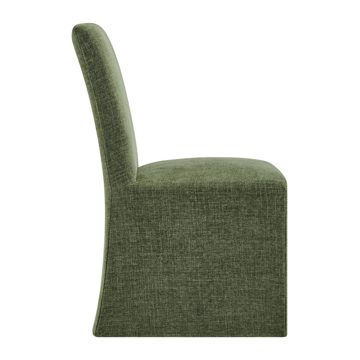 Modway Aster Slub Weave Fabric Slipcovered Dining Chairs Set of 2 in Foliage - side view
