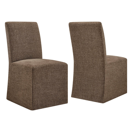 Modway Aster Slub Weave Fabric Slipcovered Dining Chairs Set of 2 in Mocha - front view