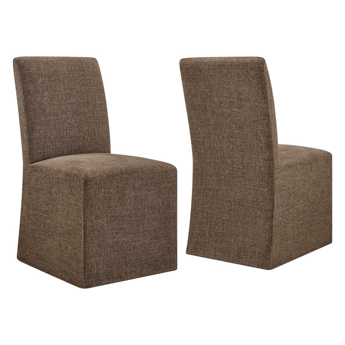Modway Aster Slub Weave Fabric Slipcovered Dining Chairs Set of 2 in Mocha - front view