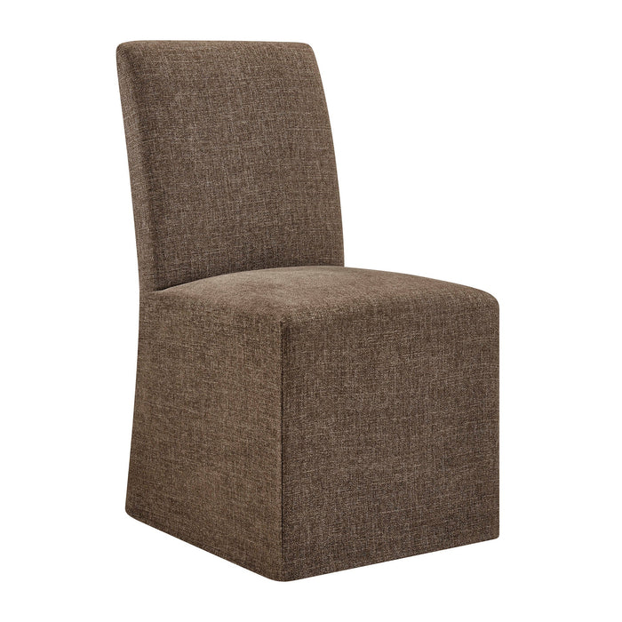 Modway Aster Slub Weave Fabric Slipcovered Dining Chairs Set of 2 in Mocha - angled view
