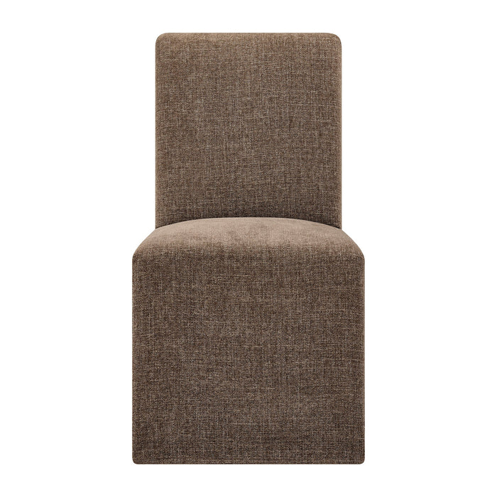 Modway Aster Slub Weave Fabric Slipcovered Dining Chairs Set of 2 in Mocha - lifestyle view