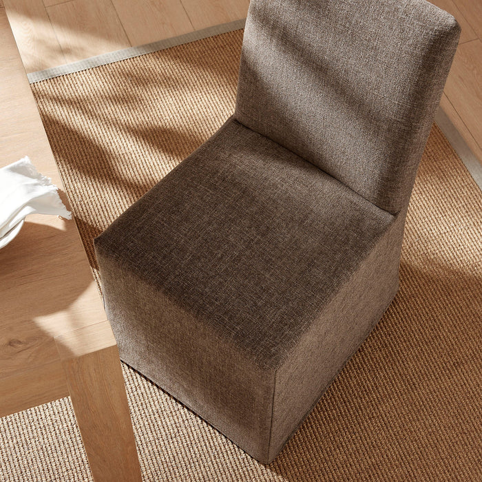 Modway Aster Slub Weave Fabric Slipcovered Dining Chairs Set of 2 in Mocha - lifestyle view 31
