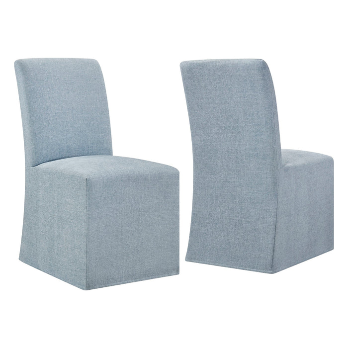 Modway Aster Slub Weave Fabric Slipcovered Dining Chairs Set of 2 in Sky - front view
