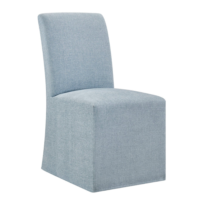 Modway Aster Slub Weave Fabric Slipcovered Dining Chairs Set of 2 in Sky - angled view