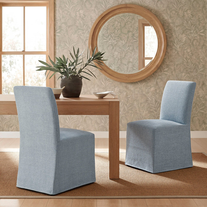 Modway Aster Slub Weave Fabric Slipcovered Dining Chairs Set of 2 in Sky - lifestyle view 43