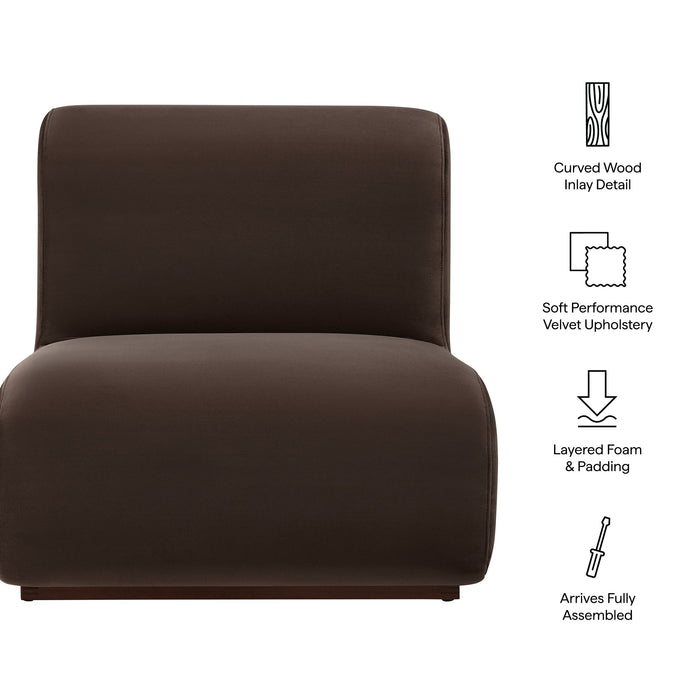 Modway Denby Performance Velvet Accent Chair in Chocolate Brown - dimensions and specifications