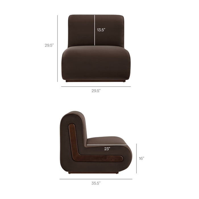 Modway Denby Performance Velvet Accent Chair in Chocolate Brown - dimensions and specifications 27