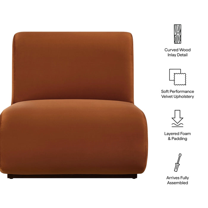 Modway Denby Performance Velvet Accent Chair in Rust - dimensions and specifications