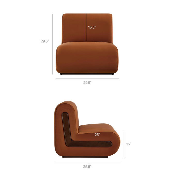 Modway Denby Performance Velvet Accent Chair in Rust - dimensions and specifications 25