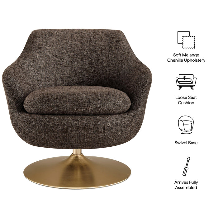 Modway Quimby Melange Chenille Swivel Accent Chair in Espresso - dimensions and specifications