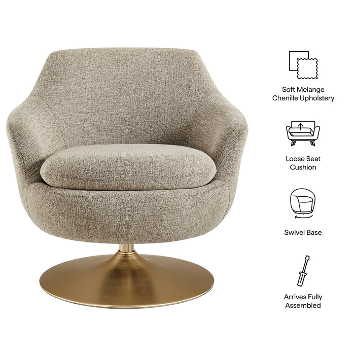 Modway Quimby Melange Chenille Swivel Accent Chair in Flaxen - dimensions and specifications