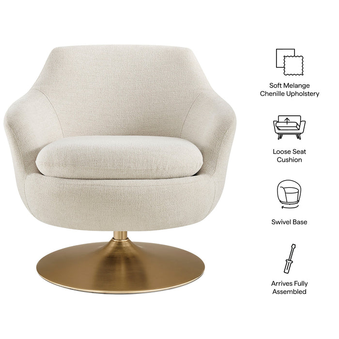 Modway Quimby Melange Chenille Swivel Accent Chair in Ivory - dimensions and specifications
