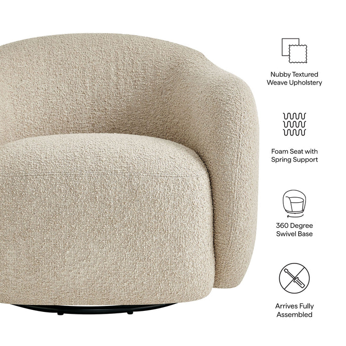 Modway Selby Textured Woven Fabric Swivel Accent Chair in Linen - dimensions and specifications